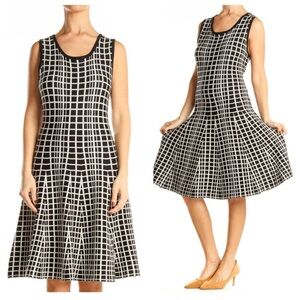 The Limited Checkered Windowpane Sweater Dress Drop Waist Stretch Knit Office